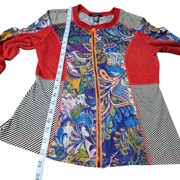 Kaktus Zip Up Cardigan Sweater Jacket M Patchwork Paisley Stripe Boho Artsy M - Picture 4 of 5